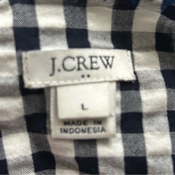 J. Crew Factory Navy & White Gingham With Cobalt Embroidery Square Neck Size L. - Picture 6 of 8